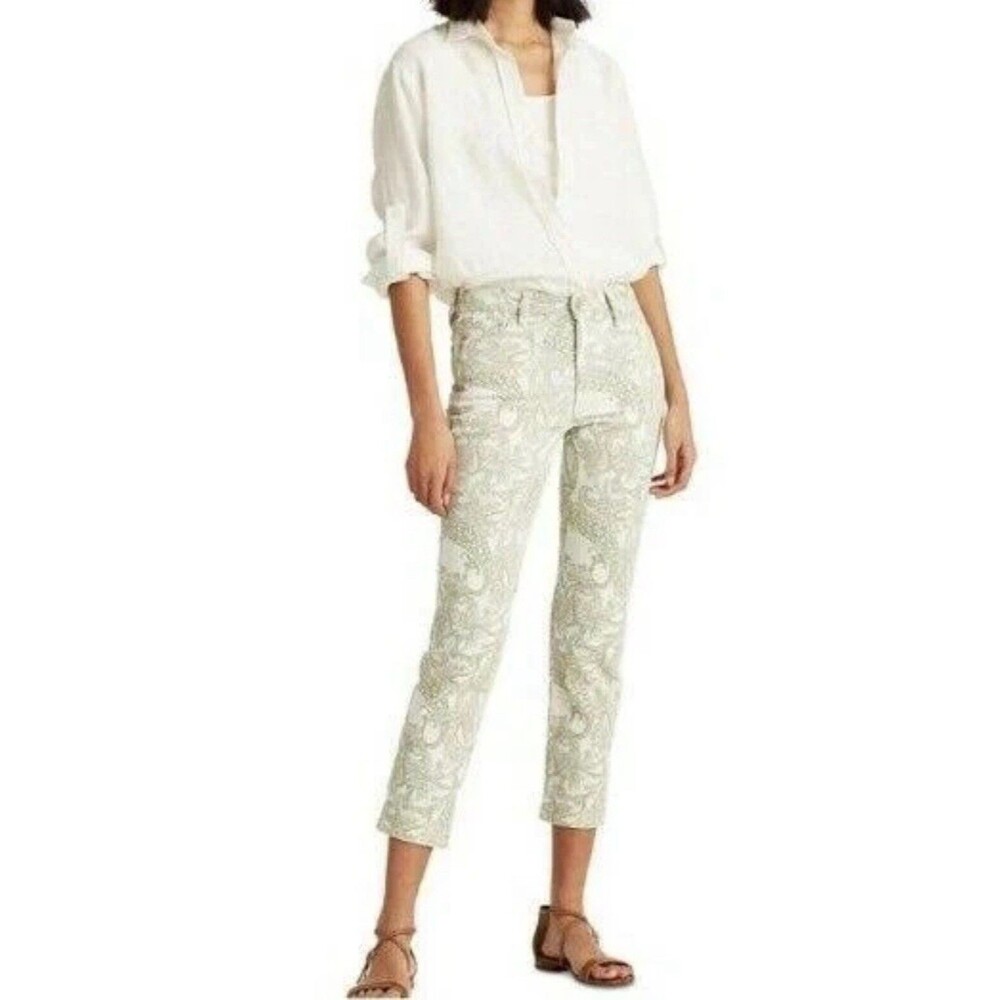 Lauren Ralph Lauren Premier Straight Ankle Jeans White&Green Size 10